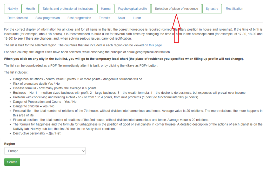 Relocation horoscope