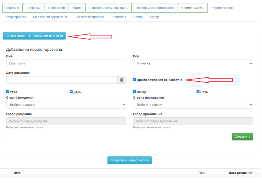 Синастрия, проверка совместимости
