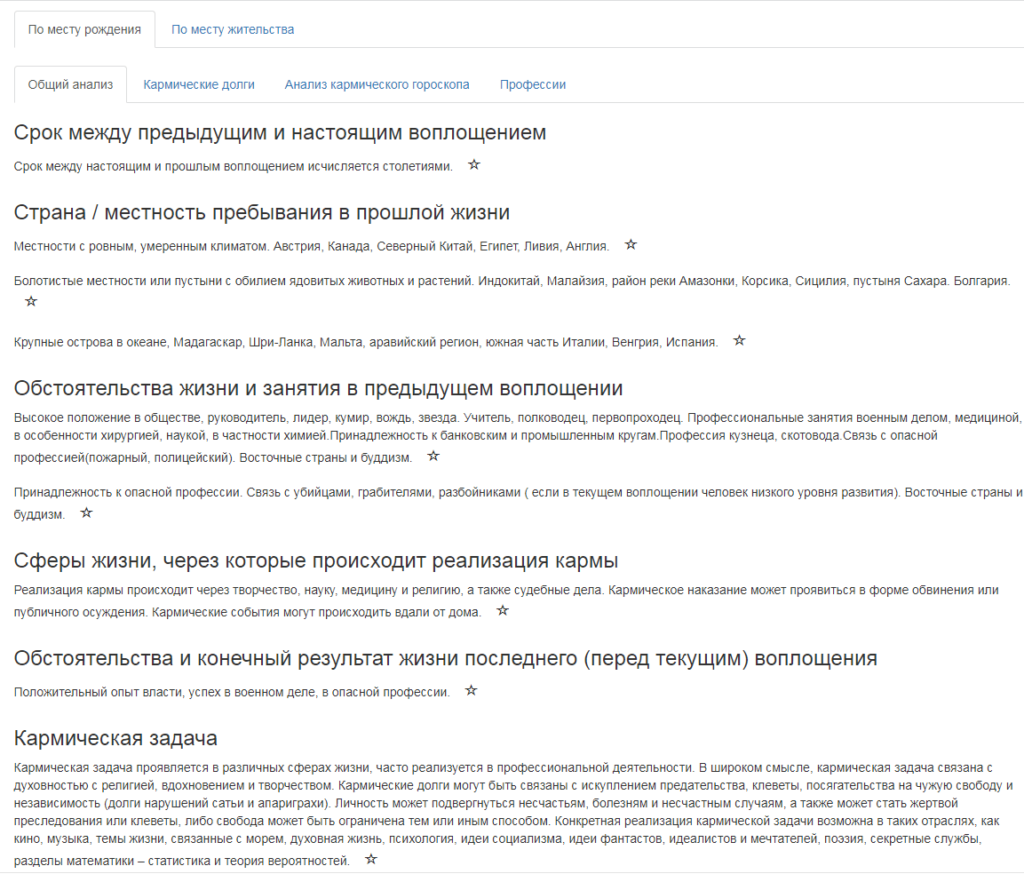 Анализ кармического гороскопа